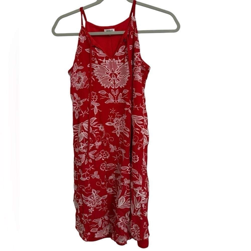 Bohemian Chic Red Embroidered Floral Spaghetti-Strap V-neck Dress Westport Small
